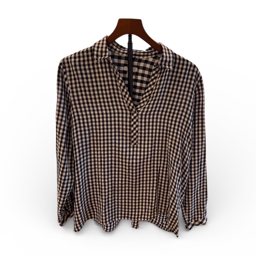 J Jill Black‎ White Gingham Check Button Front Tunic Shirt Women's Size Medium